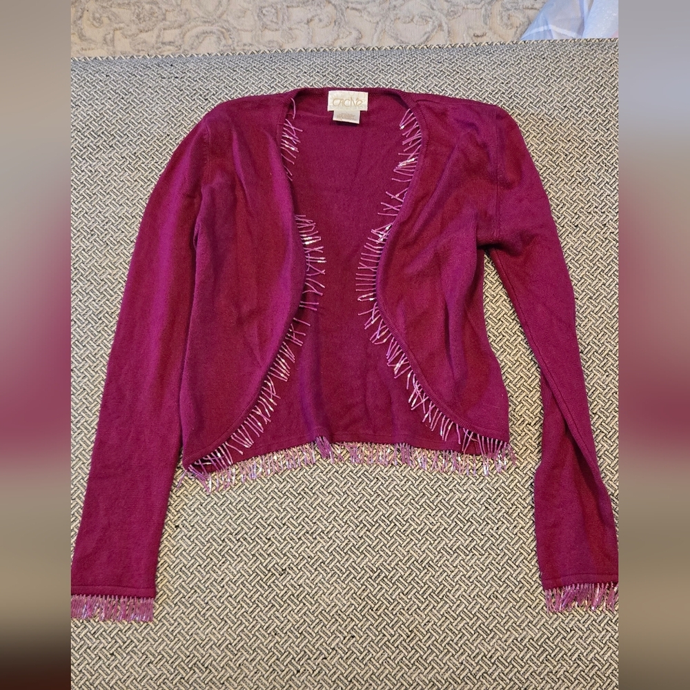 Fuscia cache beaded sweater